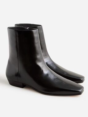 J. Crew Square Toe Ankle Boots in Spazzolato Leather Black Size 8